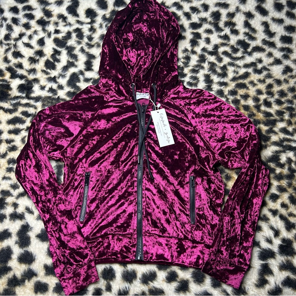 Emma & Sam Velour Velvet Full Zip Hoodie XS NWT